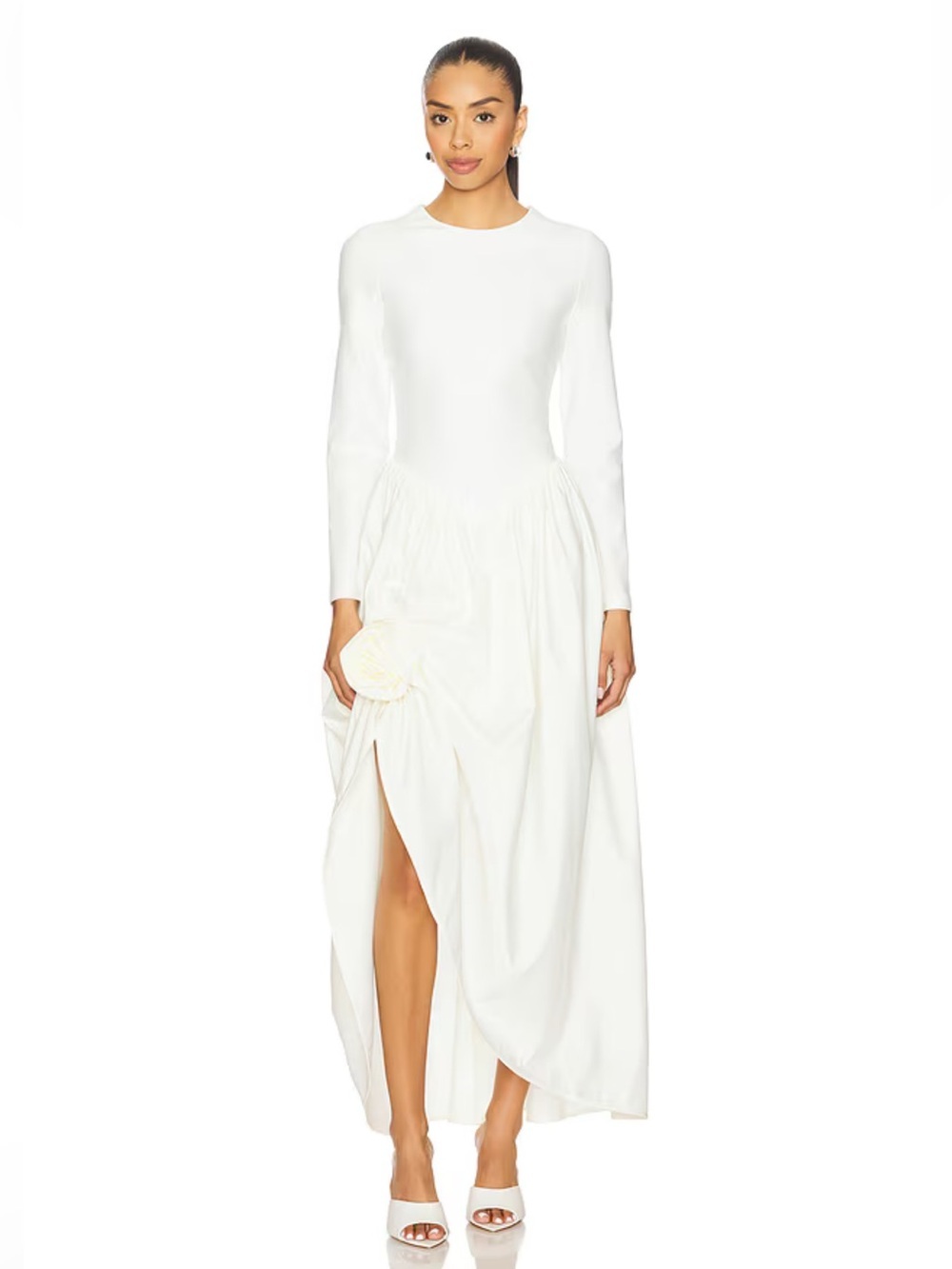 NWT SLEEPER Revolve Aurora Maxi Dress With Rose Detail in White Size S